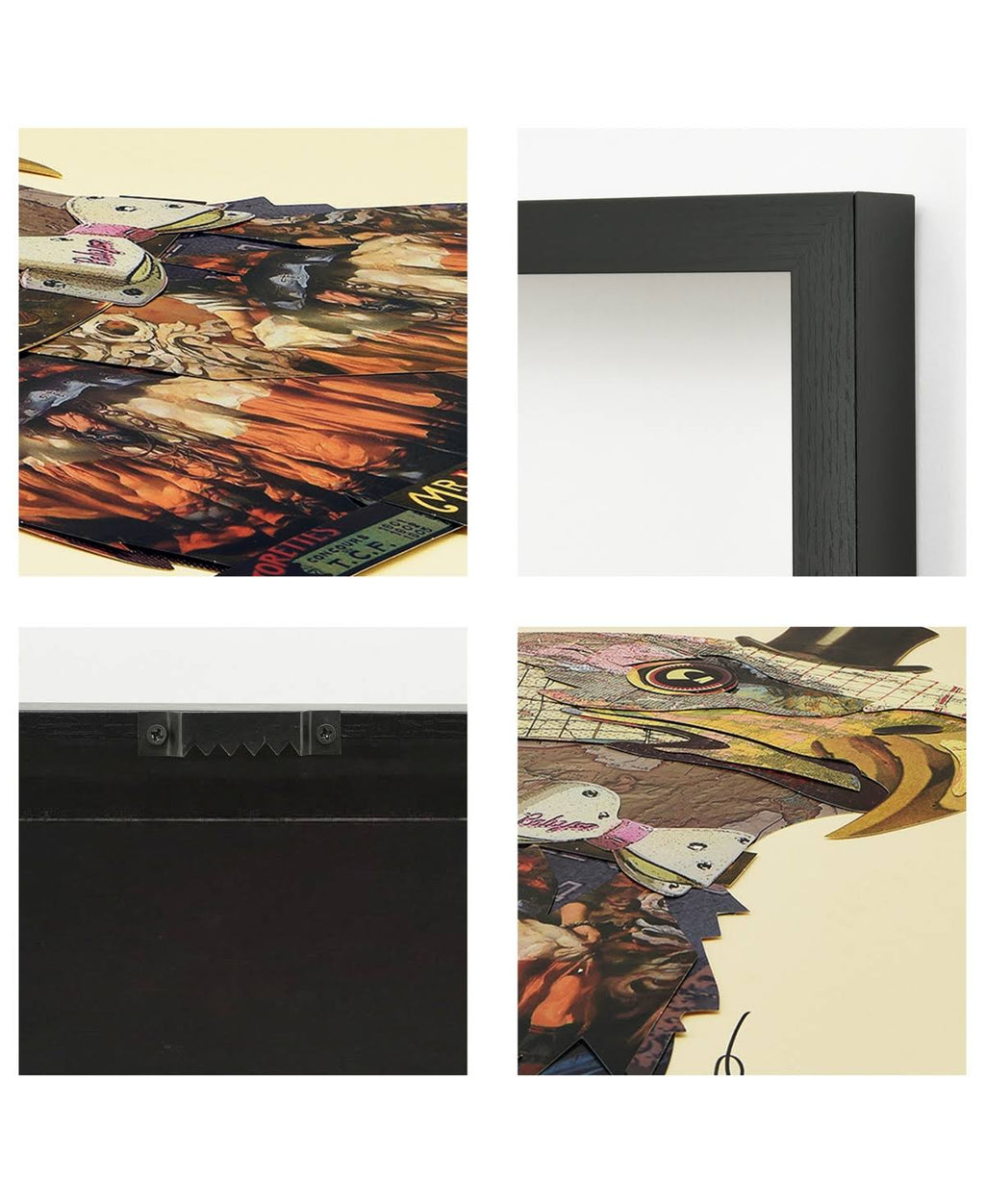 Hand Made Signed Art Collage Under Tempered Glass in Black Frame Q770