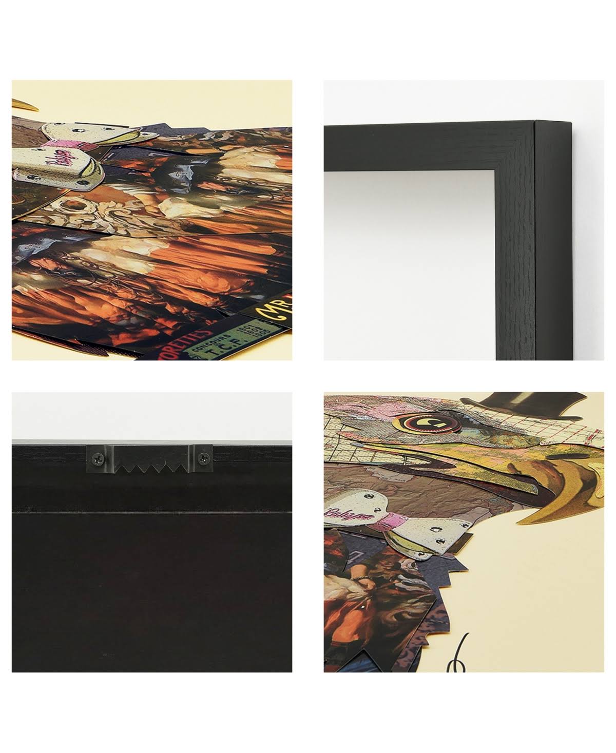 Hand Made Signed Art Collage Under Tempered Glass in Black Frame Q770