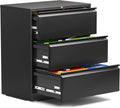 Black Steel Lateral File Cabinet with 3 Lockable Drawers M61821