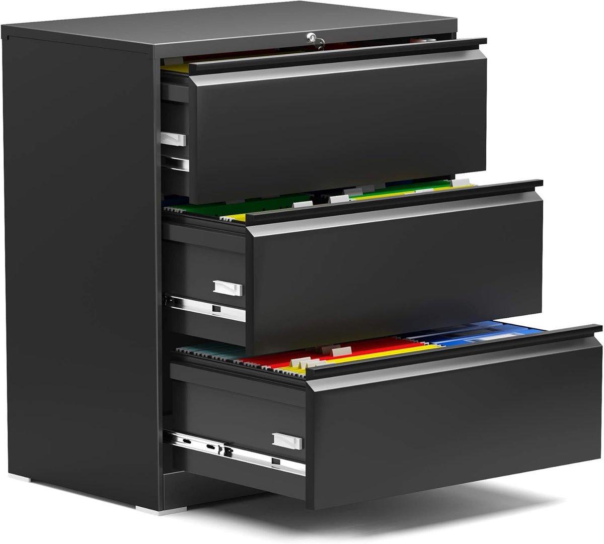Black Steel Lateral File Cabinet with 3 Lockable Drawers M61821