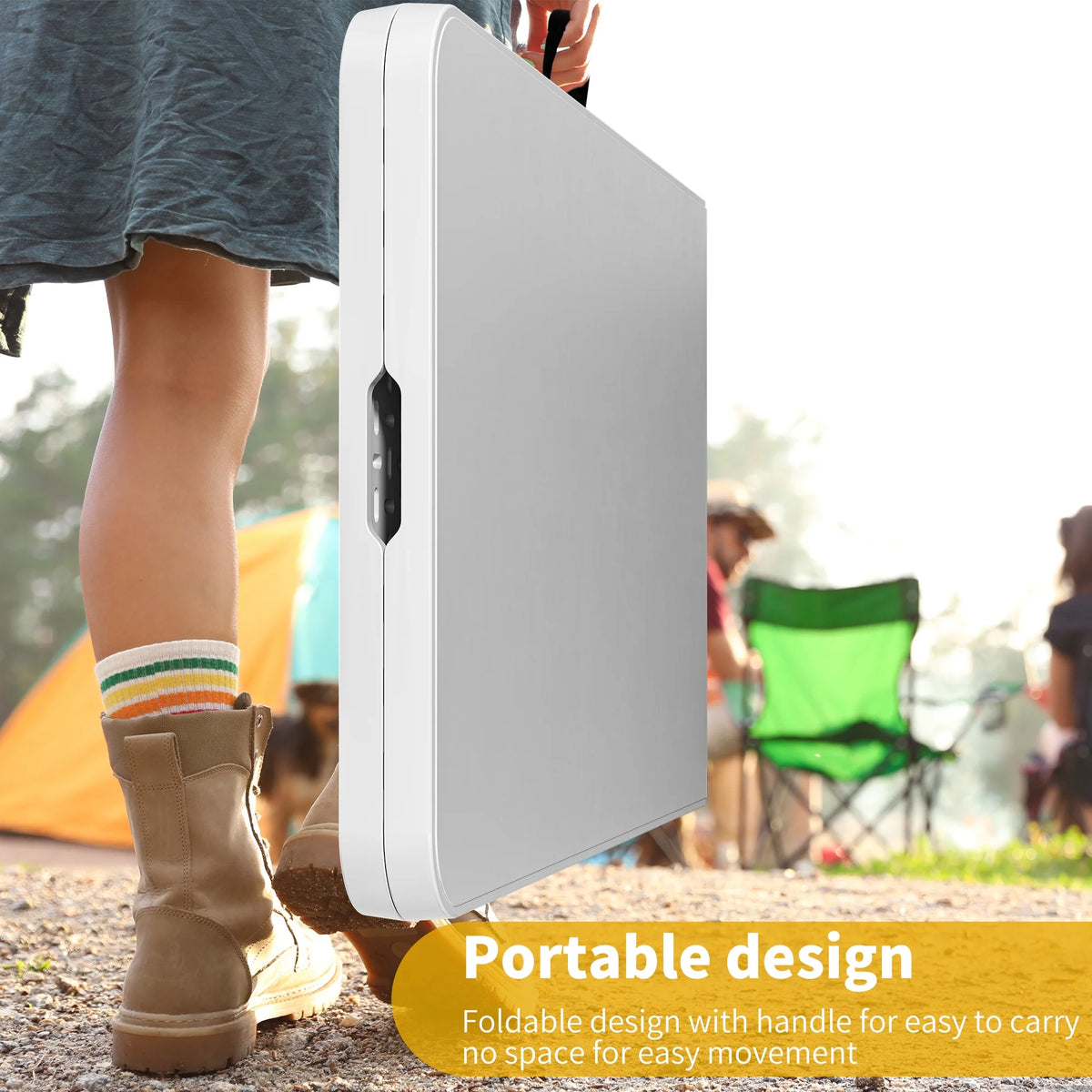 White 8FT Heavy Duty Plastic Folding Table with Carrying Handle H1838