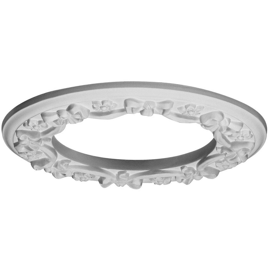 12 1/4x22OD x 7 1/2x22ID x 7/8x22P Ribbon with Bow Ceiling Medallion, Hand-Painted Pale Gold K446