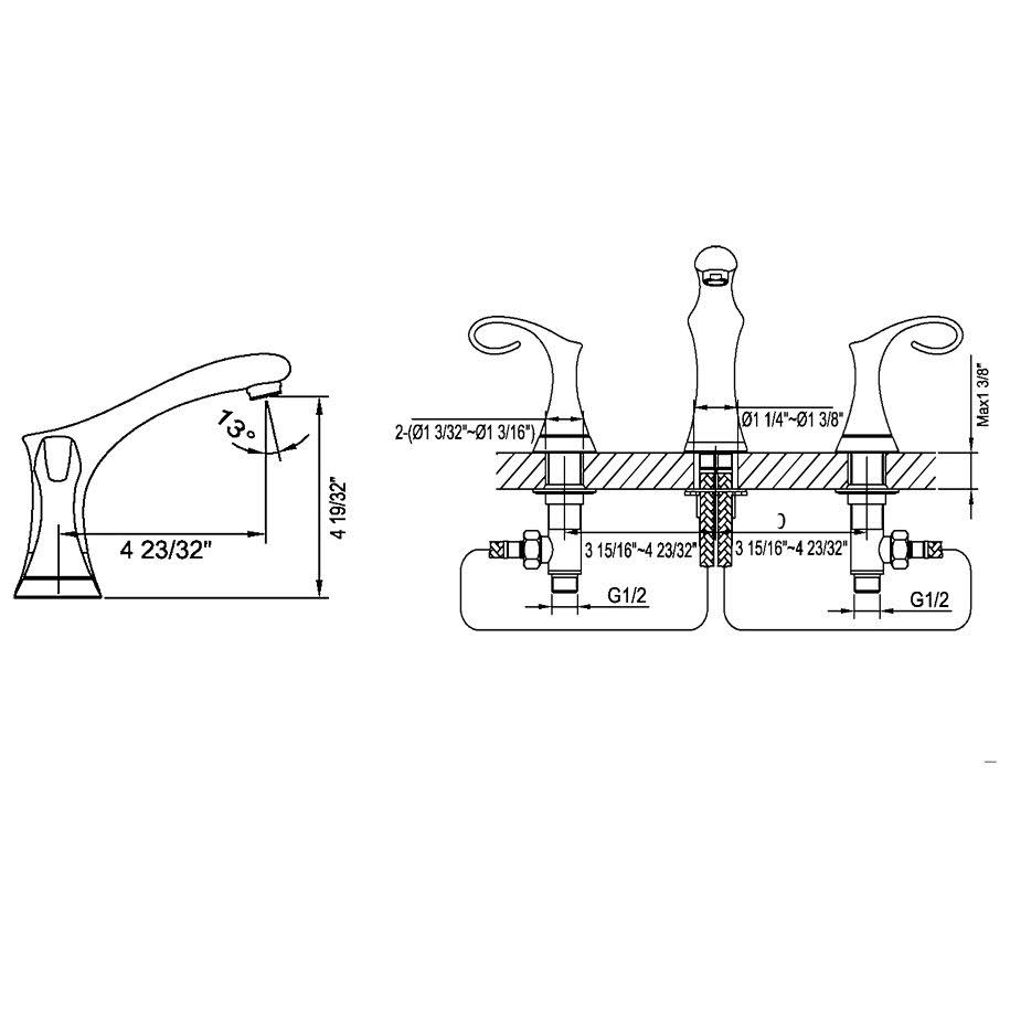 3-Hole 2-Handle Widespread Lavatory Faucet, Brushed Nickel M350