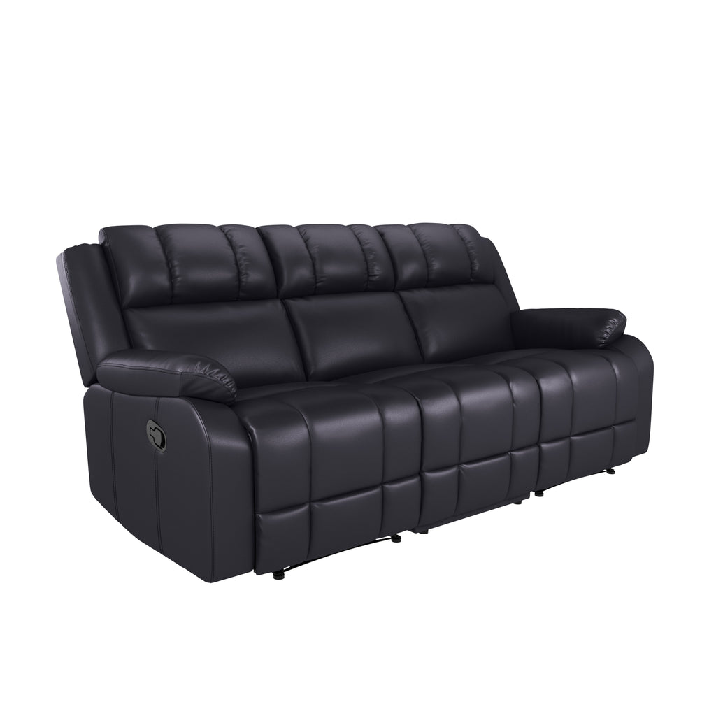 Caviar Black Faux Leather Reclining Sofa P317