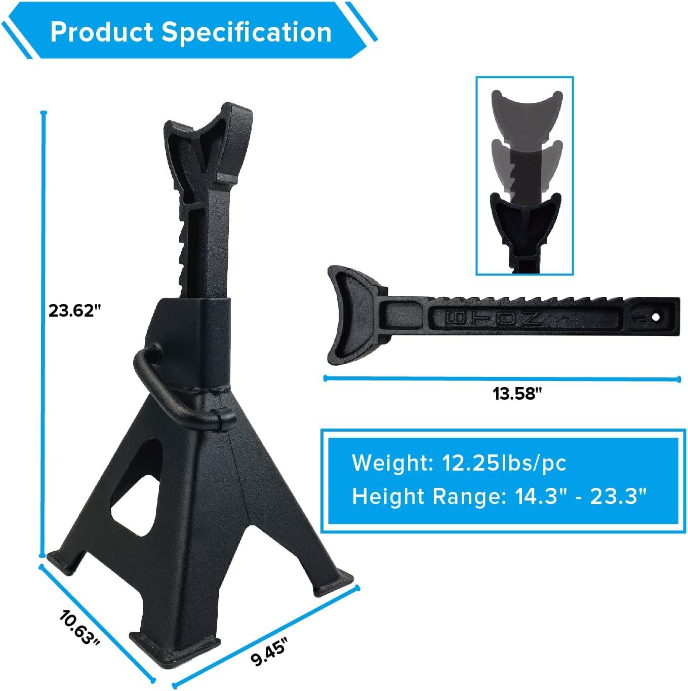 6 Ton Capacity Steel Jack Stands, 1 Pair, Black S17458