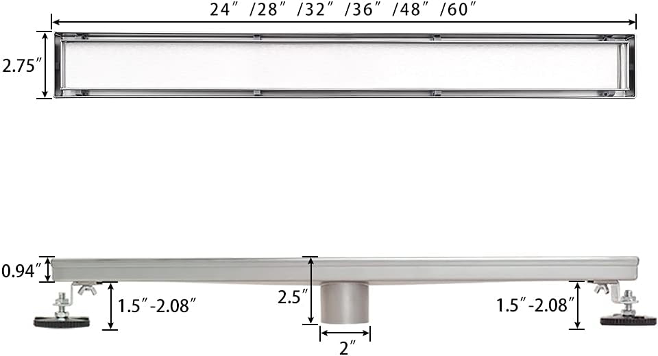 Linear Shower Drain 24 inch with Tile Insert 2-in-1 Panel, Brushed 304 Stainless Steel, Pack of 2 Y71964