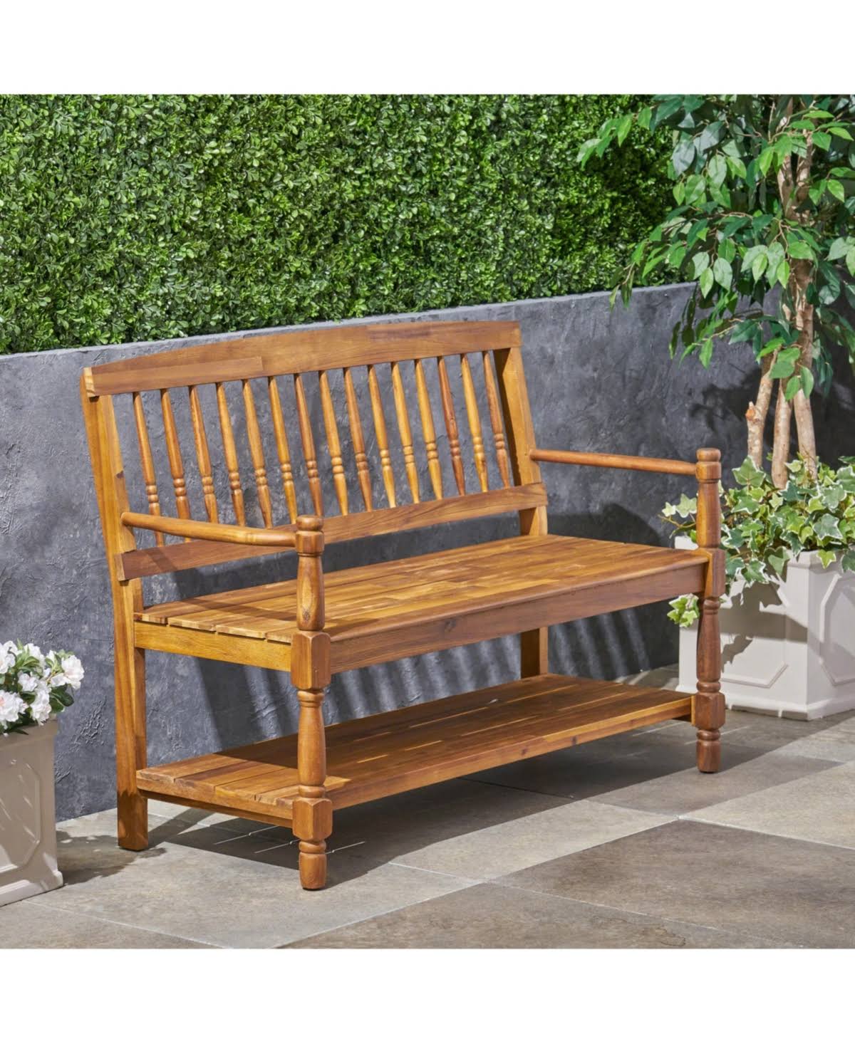 Gray Acacia Wood Bench with Shelf S953