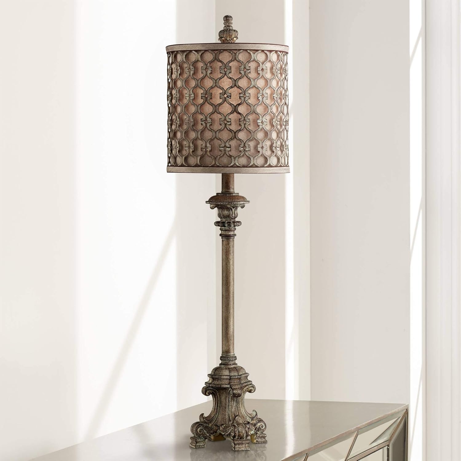 Beige Metal Candlestick Table Lamp with Drum Shade Z326562
