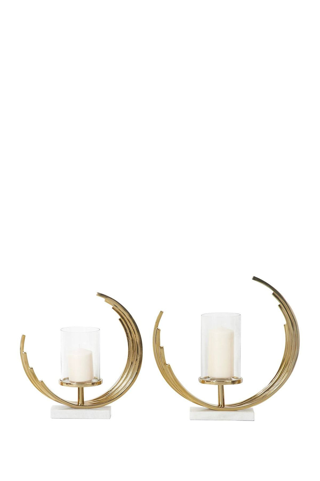 Set of 2 Gold-Tone Metal Candle Holders with Marble Bases J48962