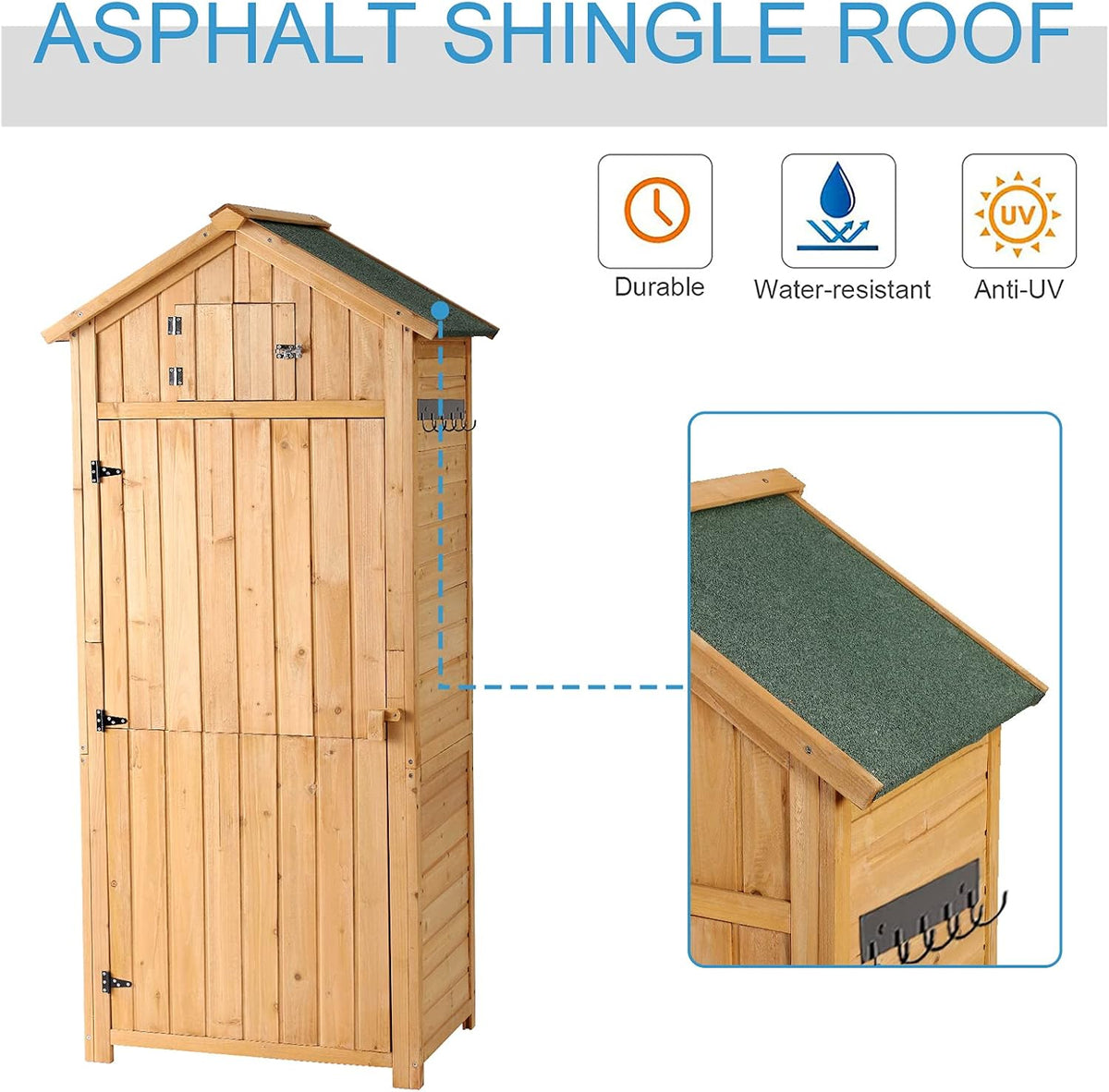 Outdoor Storage Shed Wood Garden Storage Cabinet Waterproof Tool Storage Cabinet with Lockable Doors U45198