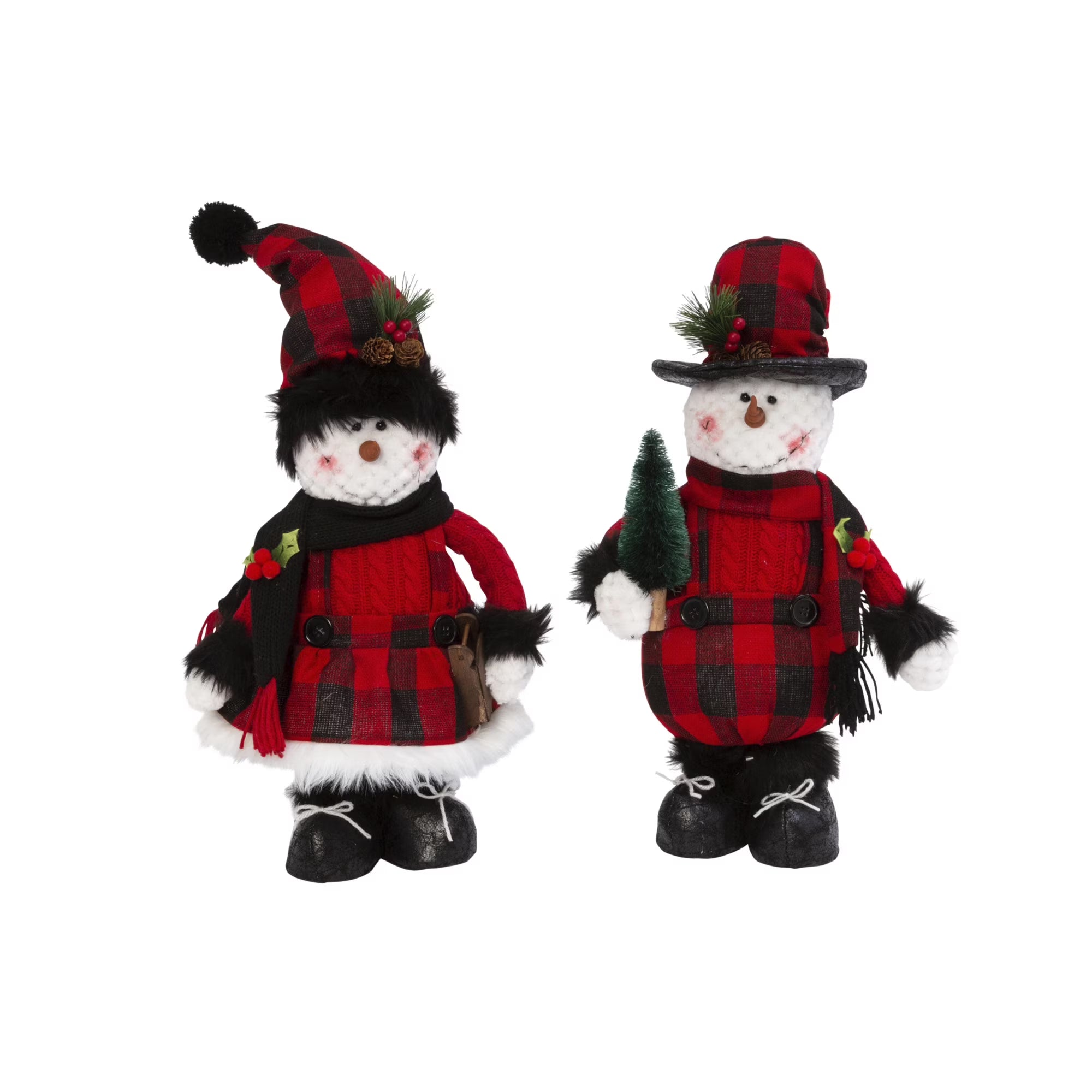 Set of 2 Plush Holiday Standing Snowman Figures I3766