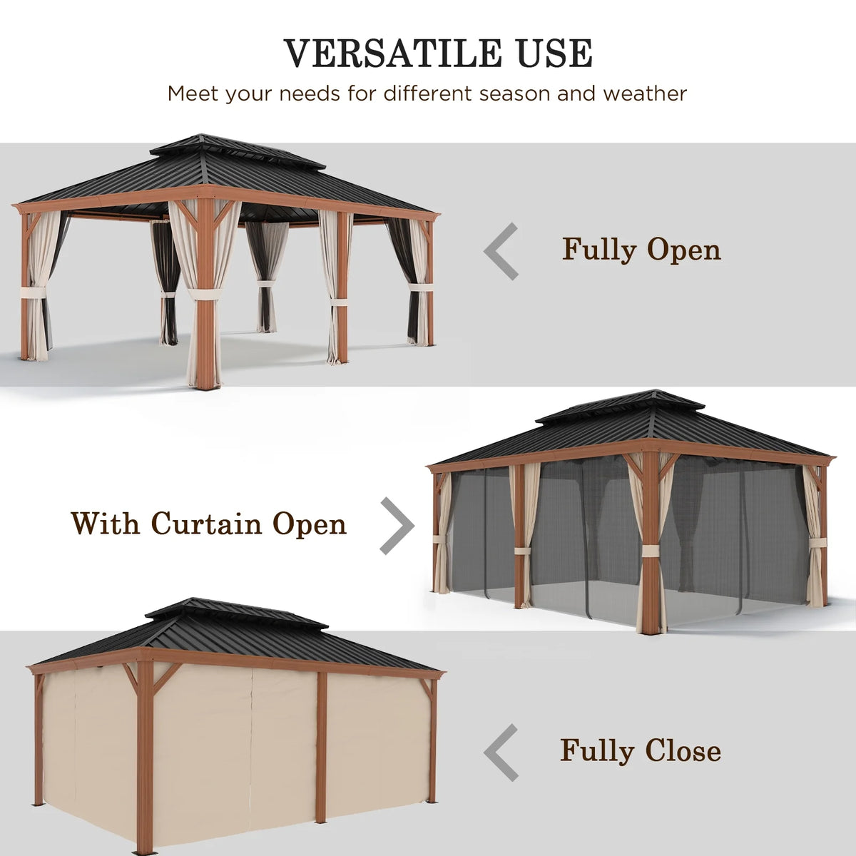12x18 FT Hardtop Gazebo with Textilene Nettings and Curtains N674