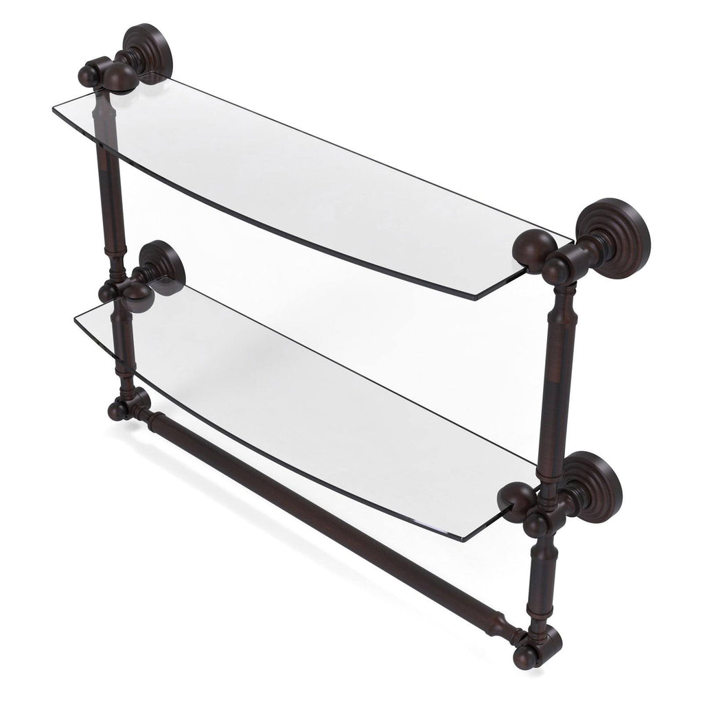 Two Tiered Glass Shelf with Towel Bar - Venetian Bronze - 18 inch U983