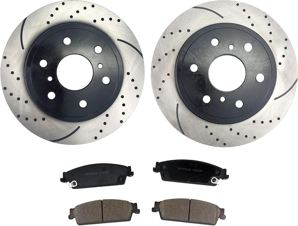 Rear Brake Kit with Drilled/Slotted Rotors and Ceramic Brake Pads S41417