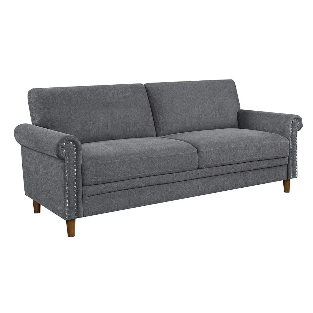 Dark Gray Fabric Upholstered Sofa with Roll Arms O1548