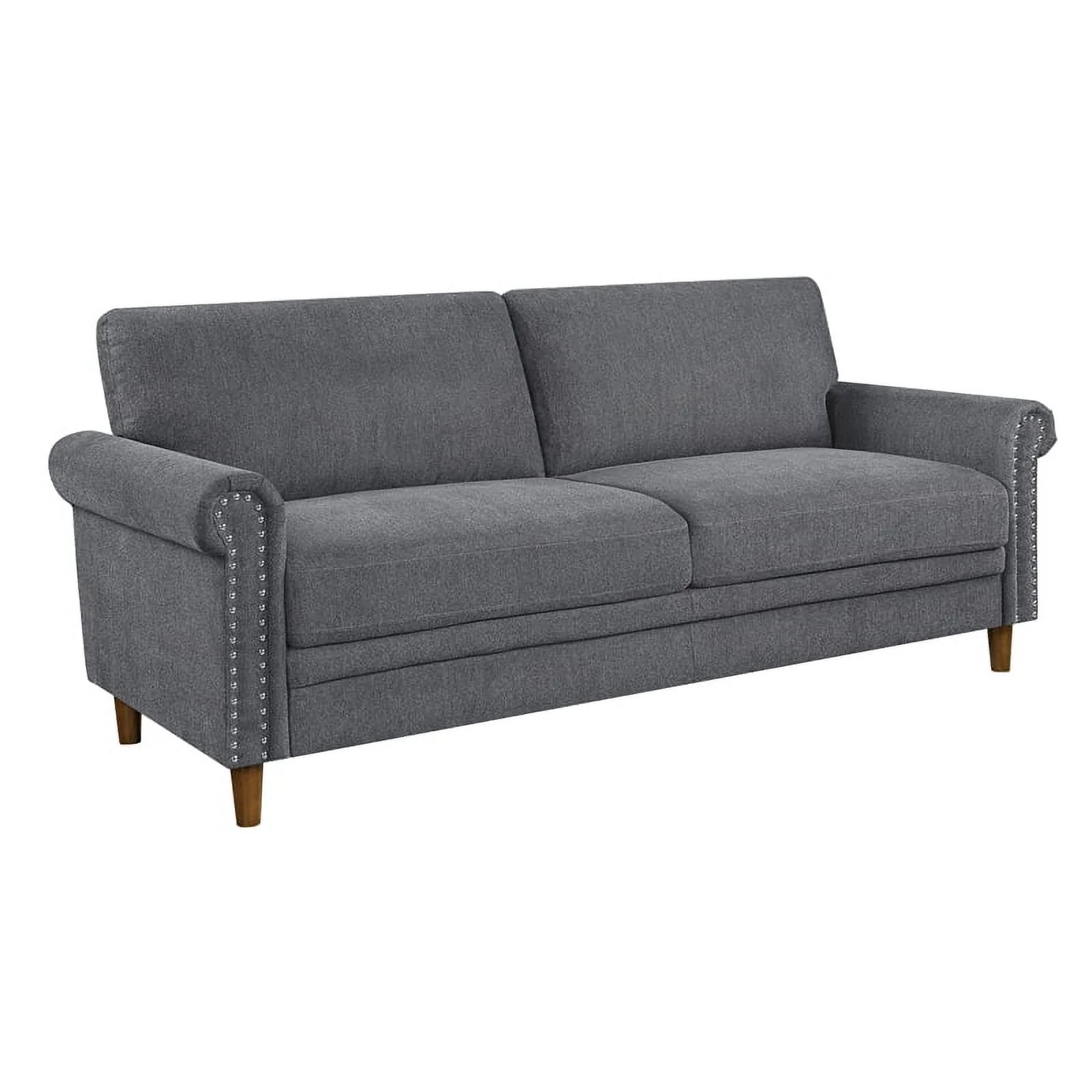 Dark Gray Fabric Upholstered Sofa with Roll Arms O1548