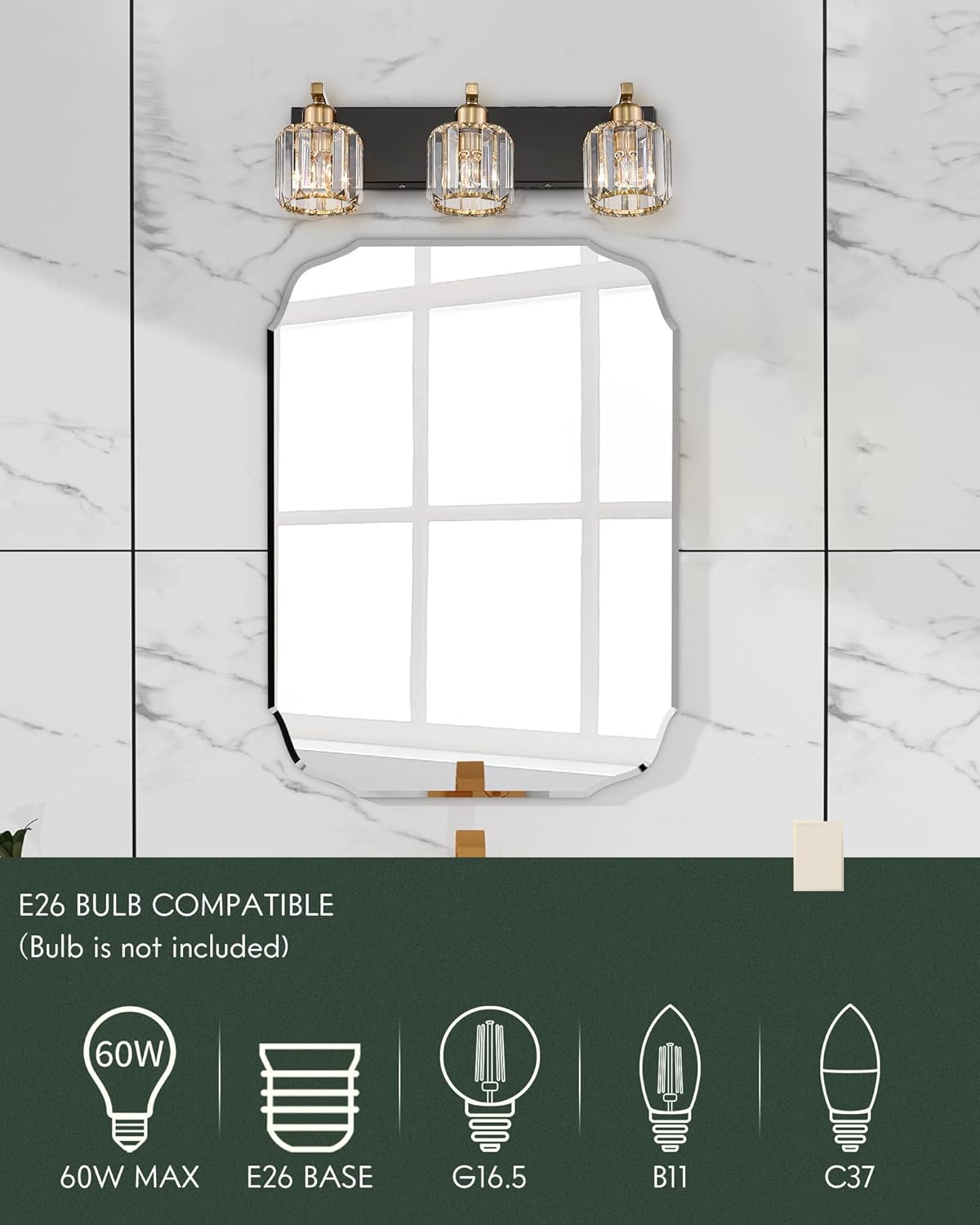 3-Light Crystal Vanity Light with Polished Gold Finish B312