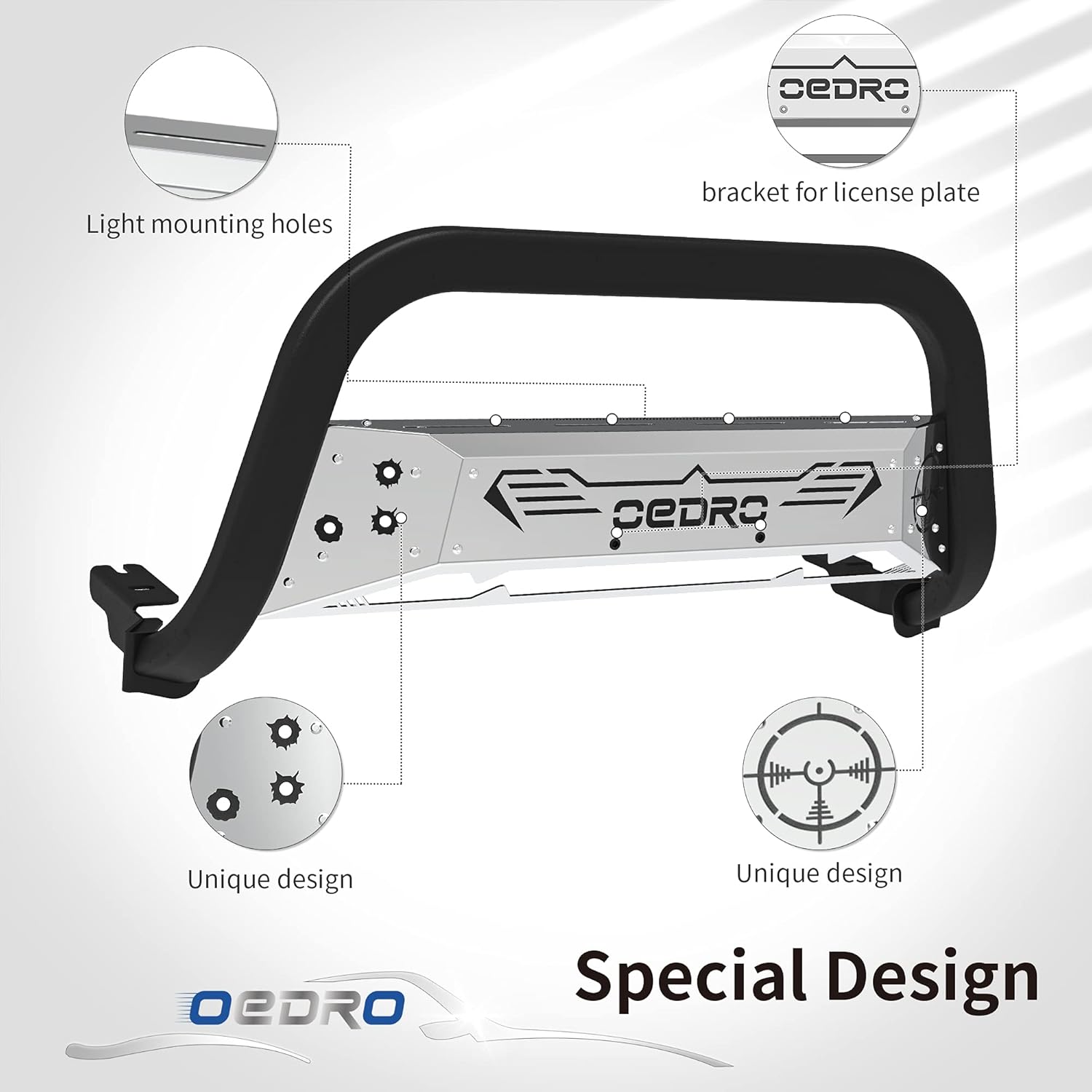 Chrome and Black Truck Brush Push Bumper Guard with Skid Plate Light Mount Y187