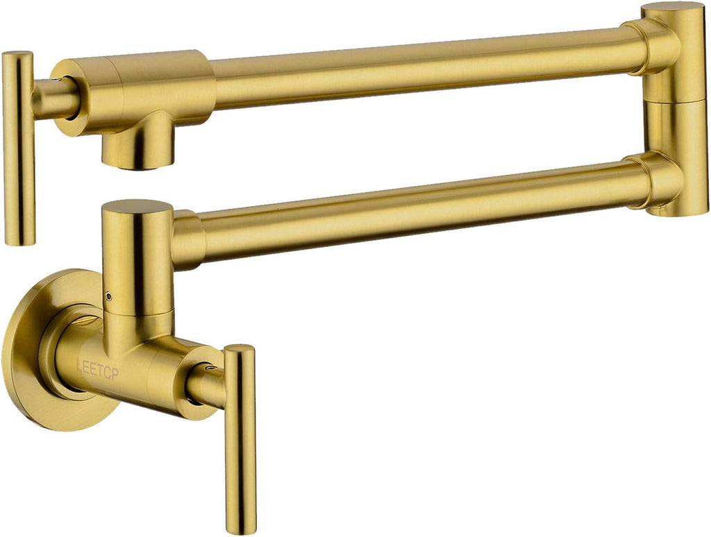 Brushed Gold Pot Filler Faucet with Double Joint Swing Arms D1539