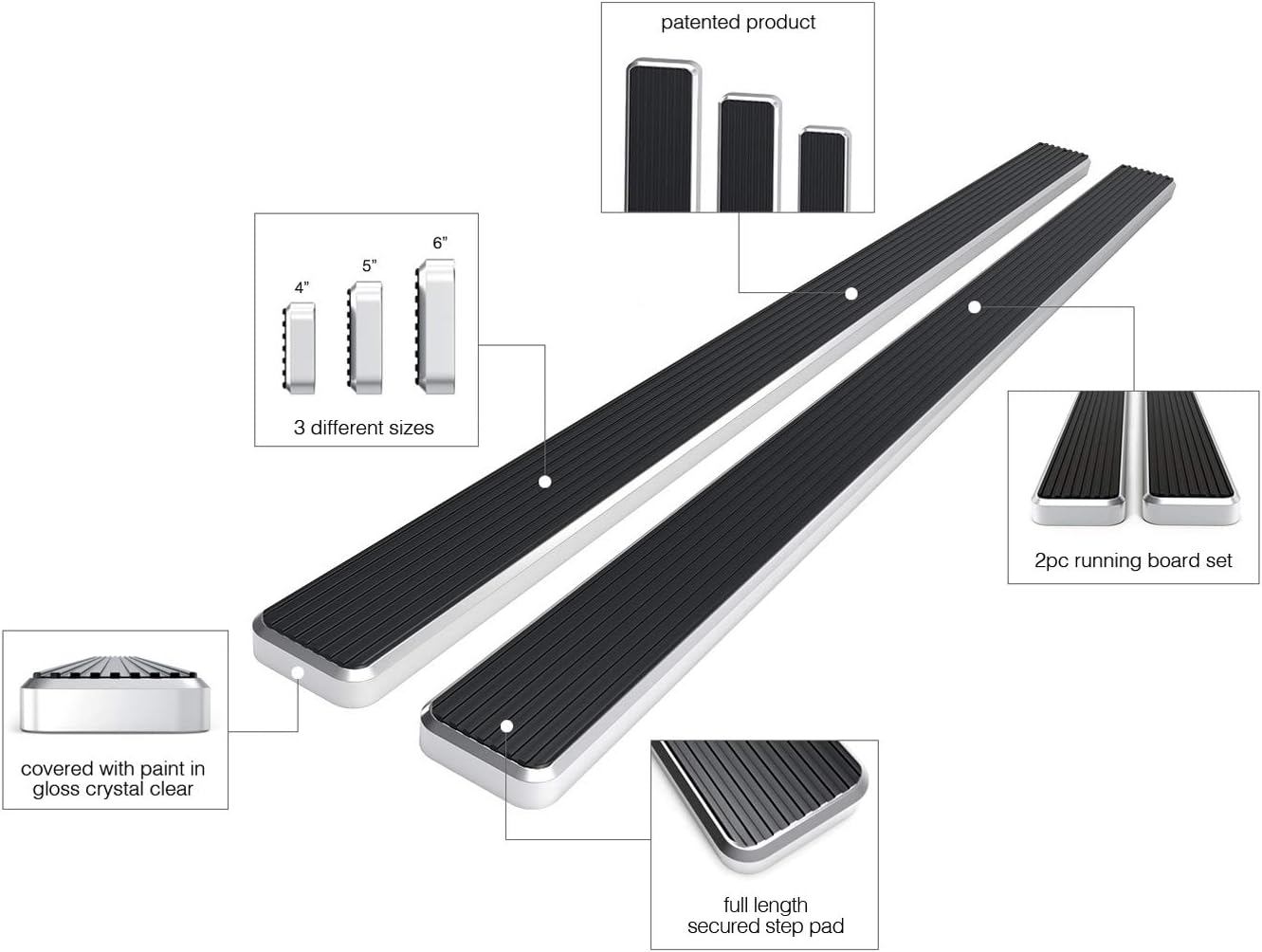4in Running Boards Compatible with Ford F150 Super Cab & F250 K853143