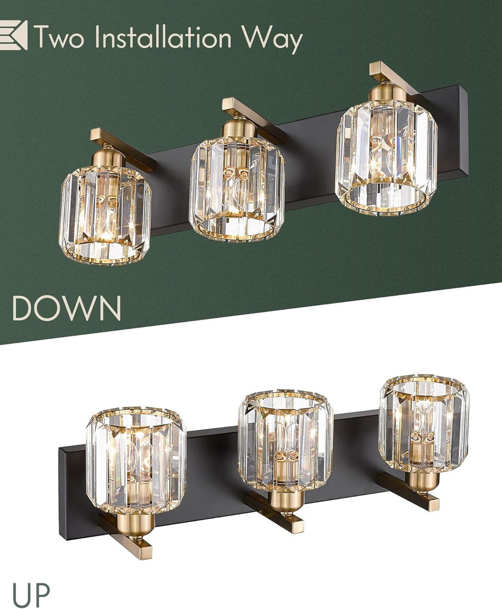 3-Light Crystal Vanity Light with Polished Gold Finish B312