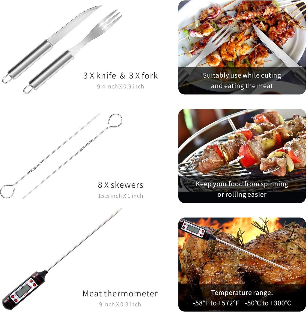 32 PCS BBQ Grill Tool Set with Thermometer in Heavy Duty Aluminum Case V7783