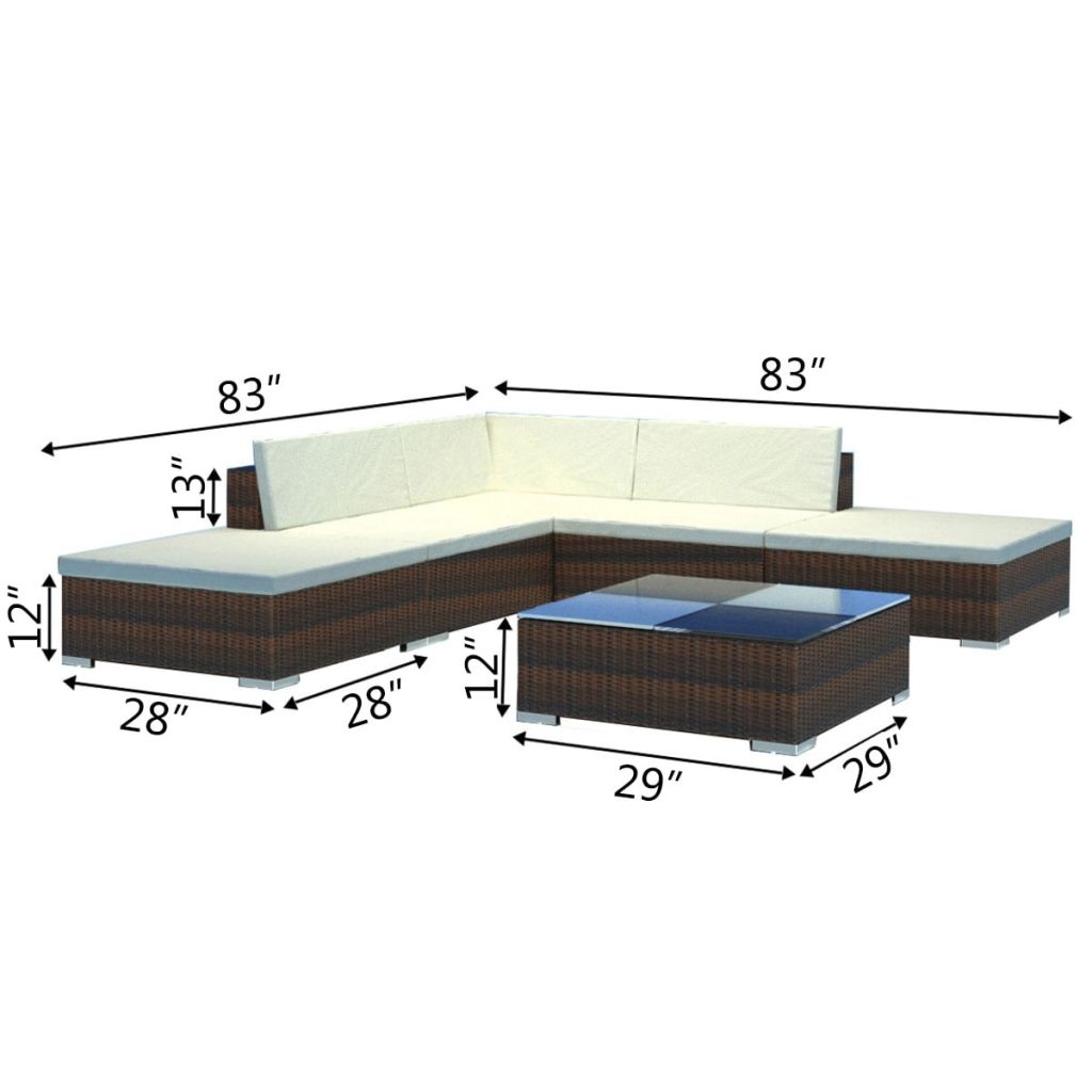 6 Pieces Poly Rattan Garden Lounge Set with 3 Sofas 2 Ottomans 1 Tea Table 9 Cushions N722
