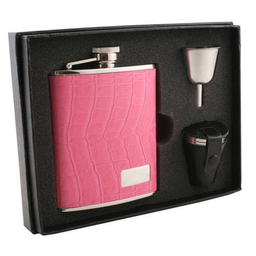 Pink Leather 6oz Flask C8938