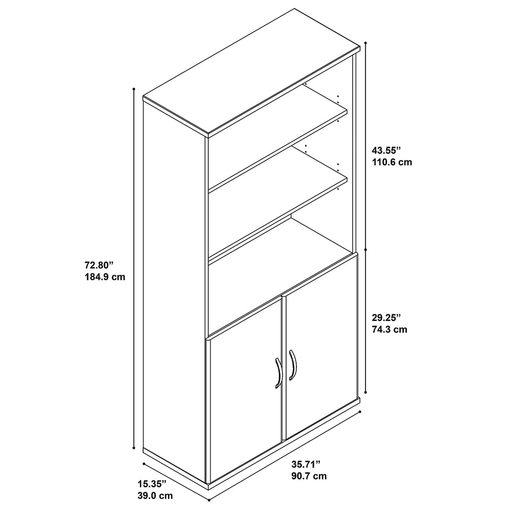 Bookcase with 5 Shelves and 2 Doors, Wood Composite, Storm Gray K256