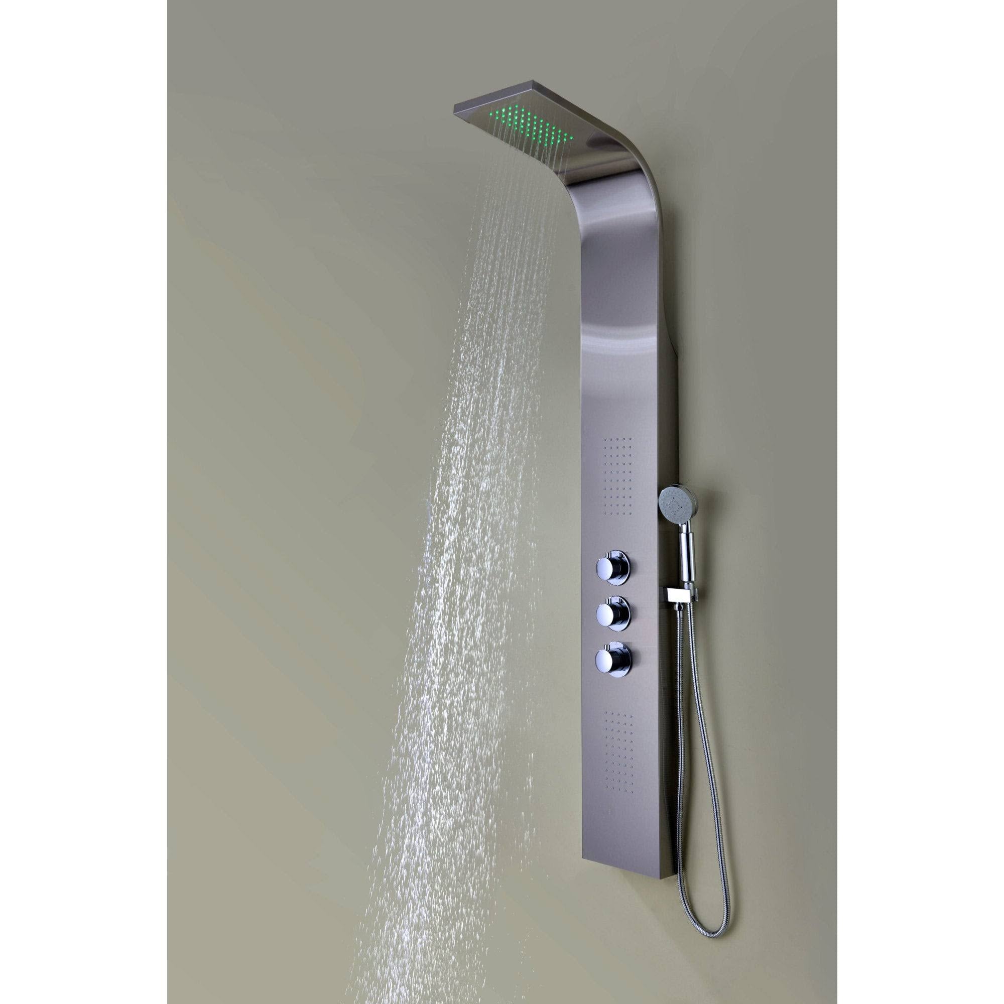 Brushed Stainless Steel 2-Jetted Shower Panel with Heavy Rain Shower and Spray Wand J71095