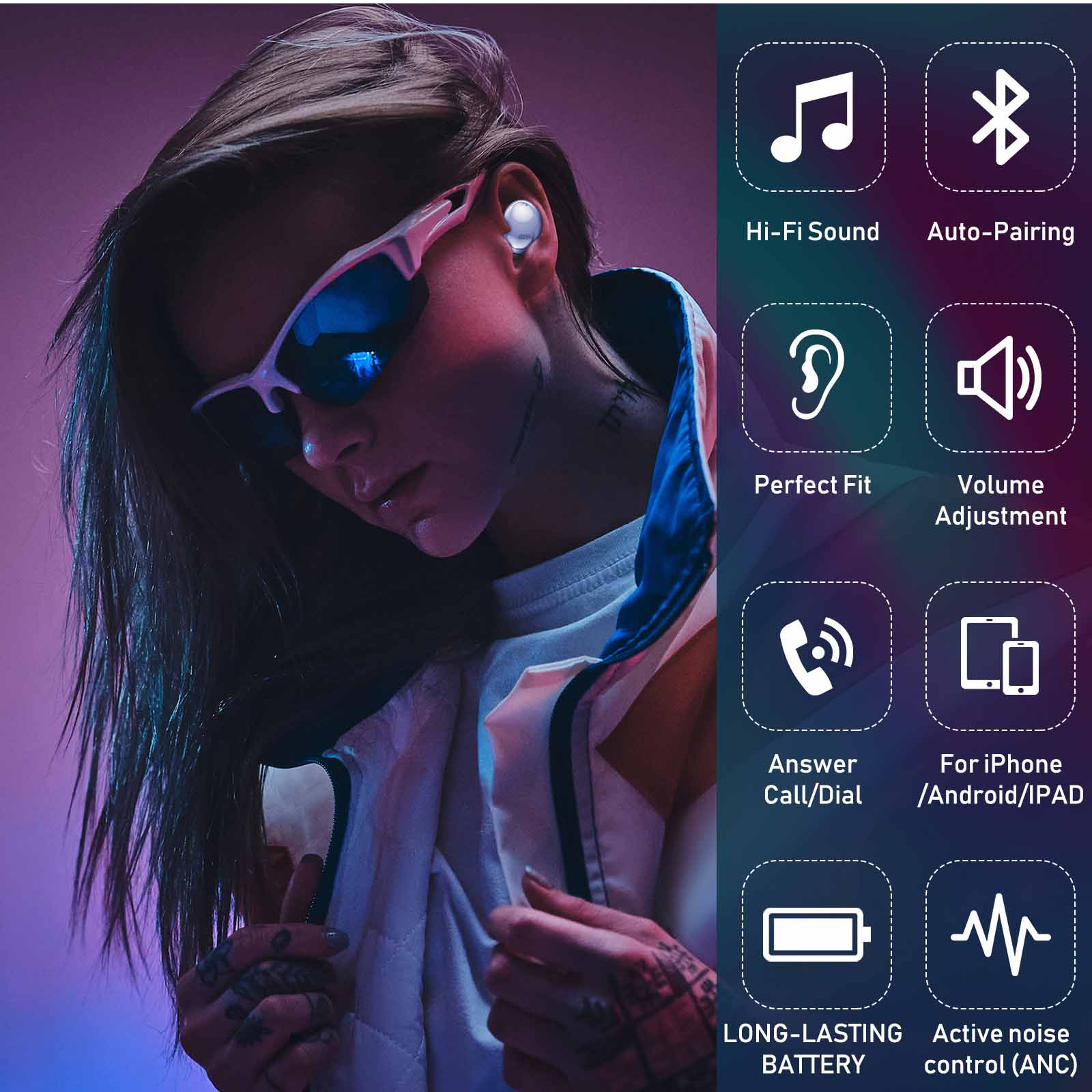 Purple True Wireless Earbuds with Active Noise Cancelling R220017