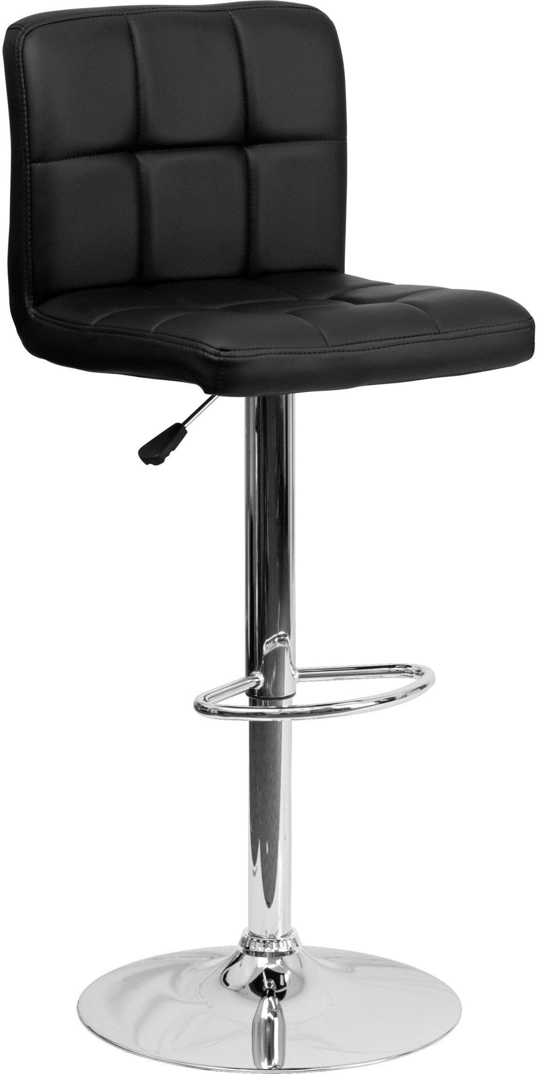 Black Quilted Vinyl Adjustable Height Barstool with Chrome Base D2765