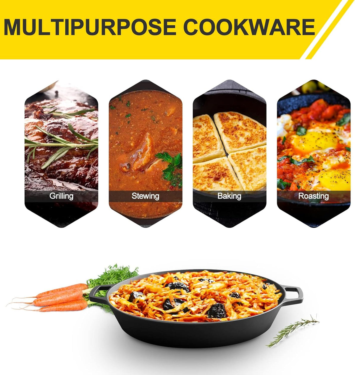 Pre-Seasoned Cast Iron 15 Dual Handle Frying Pan F8976