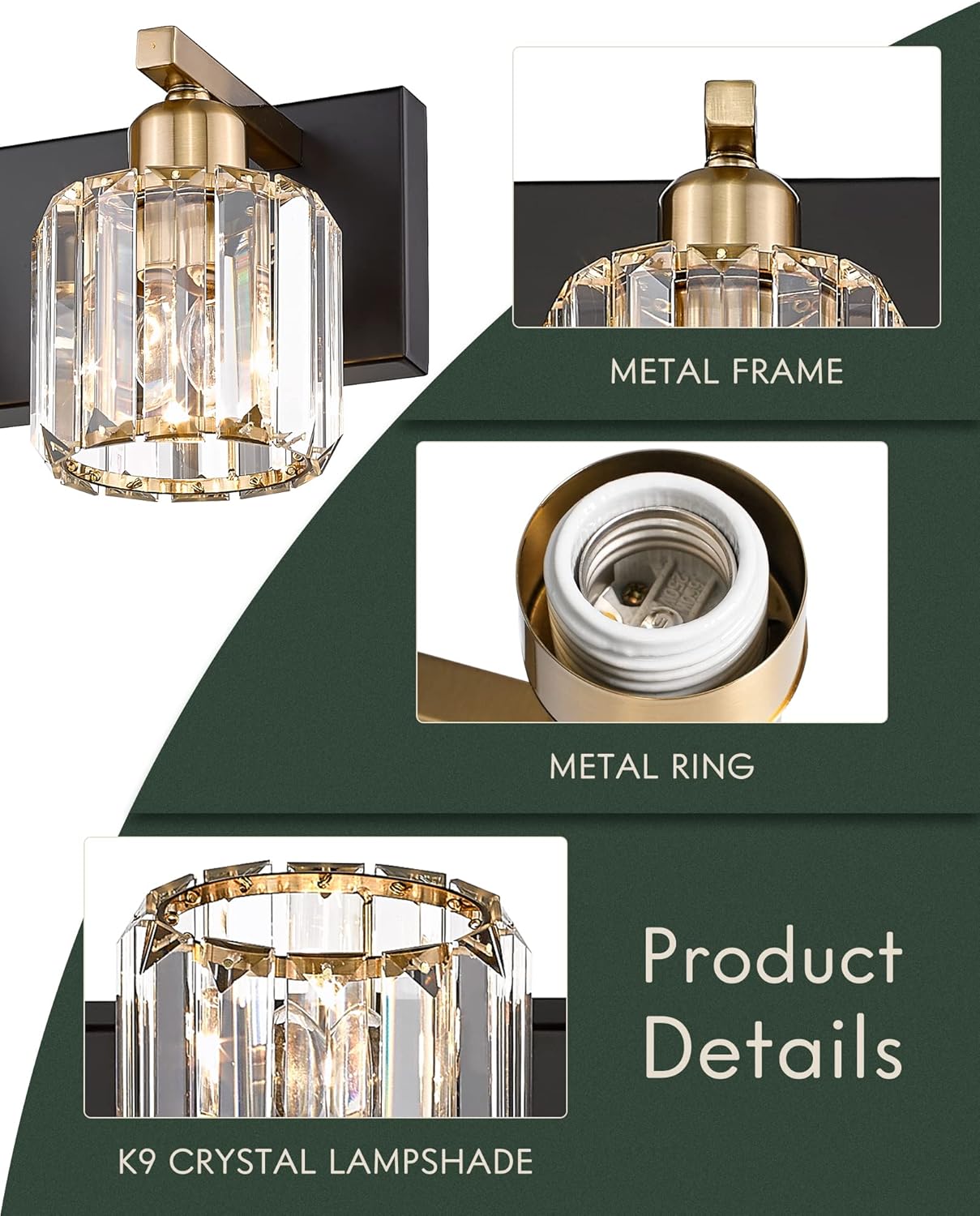 3-Light Crystal Vanity Light with Polished Gold Finish B312