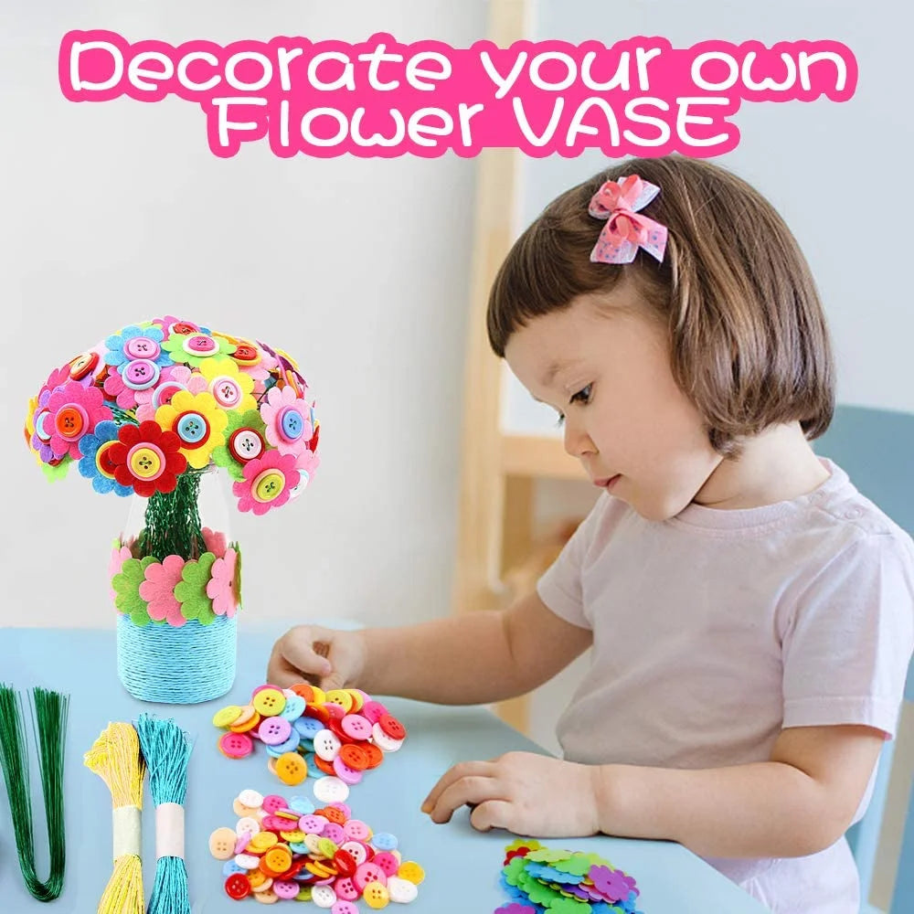 Colorful Buttons and Felt Flower Kit Vase Arts Toy Craft Project G23070