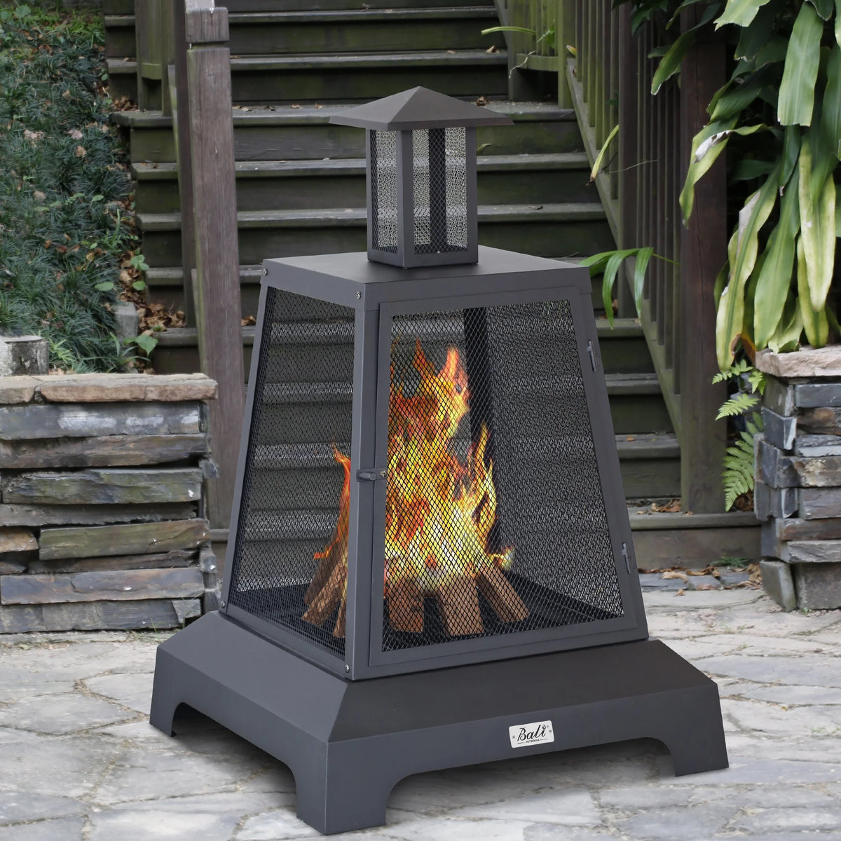 Black Steel Wood Burning Fire Pit Chimenea F191