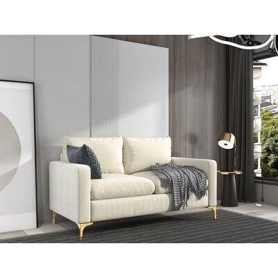 Beige White Velvet Square Arm Loveseat Z24727