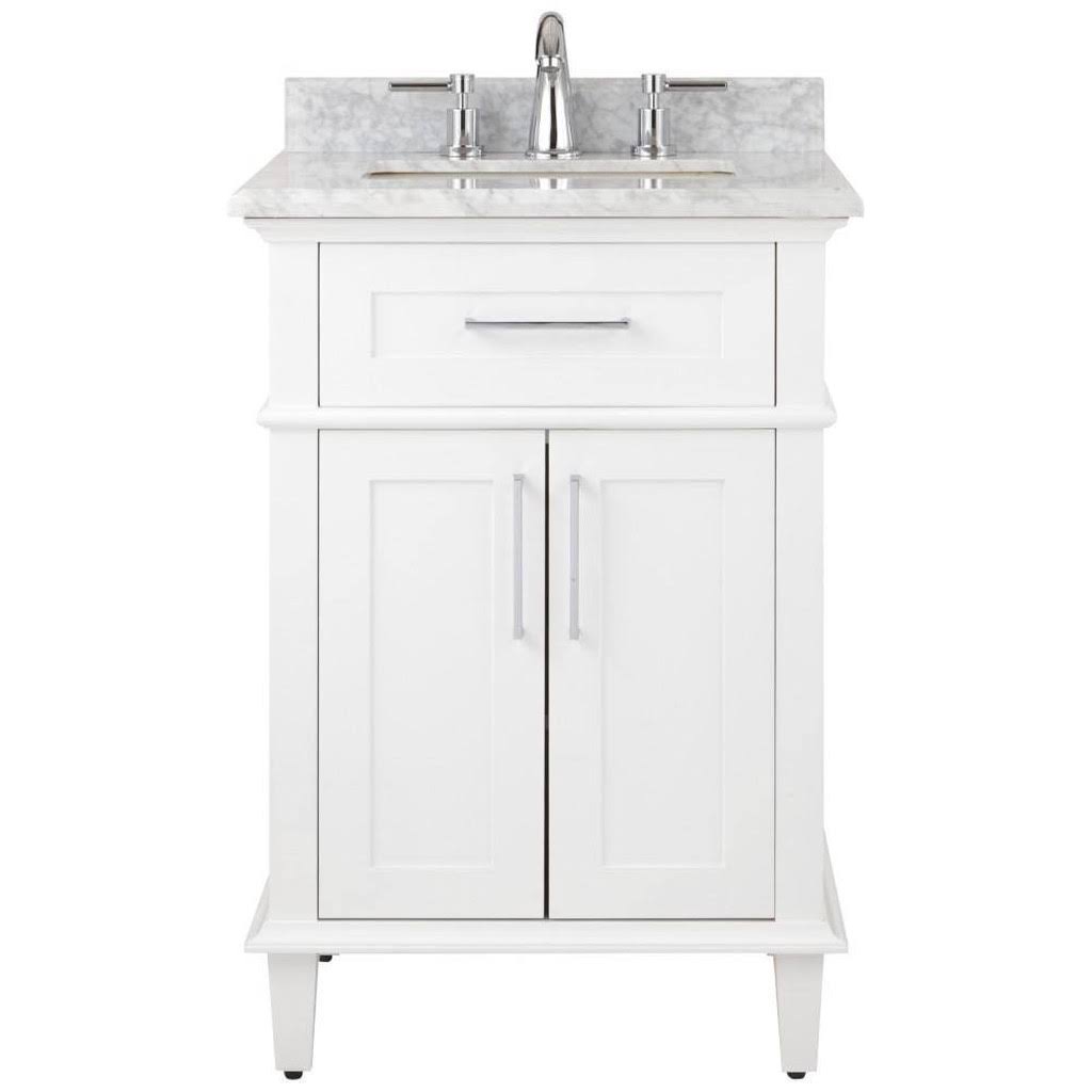 White Vanity with Carrara Marble Top with White Sinks O263553