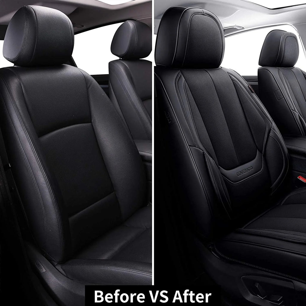 Black Waterproof Leather 6 Pieces Auto Seat Protectors A837843
