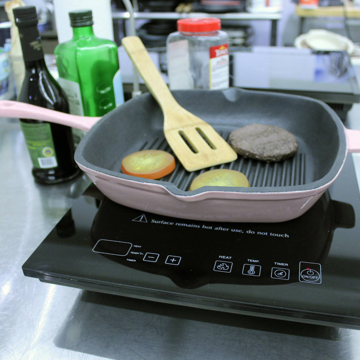Pink Cast Iron Square Grill Pan V678948