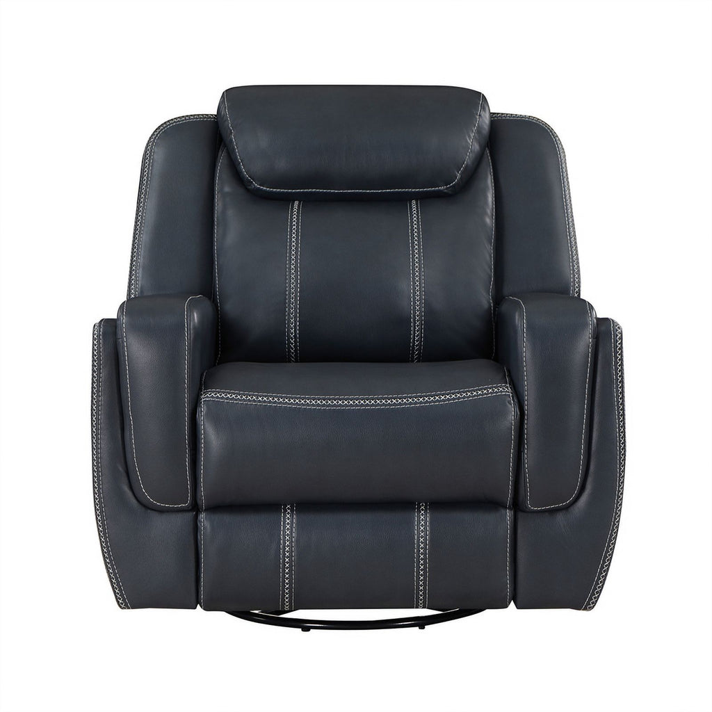Blue Swivel Faux Leather Glider Reclining Chair U535