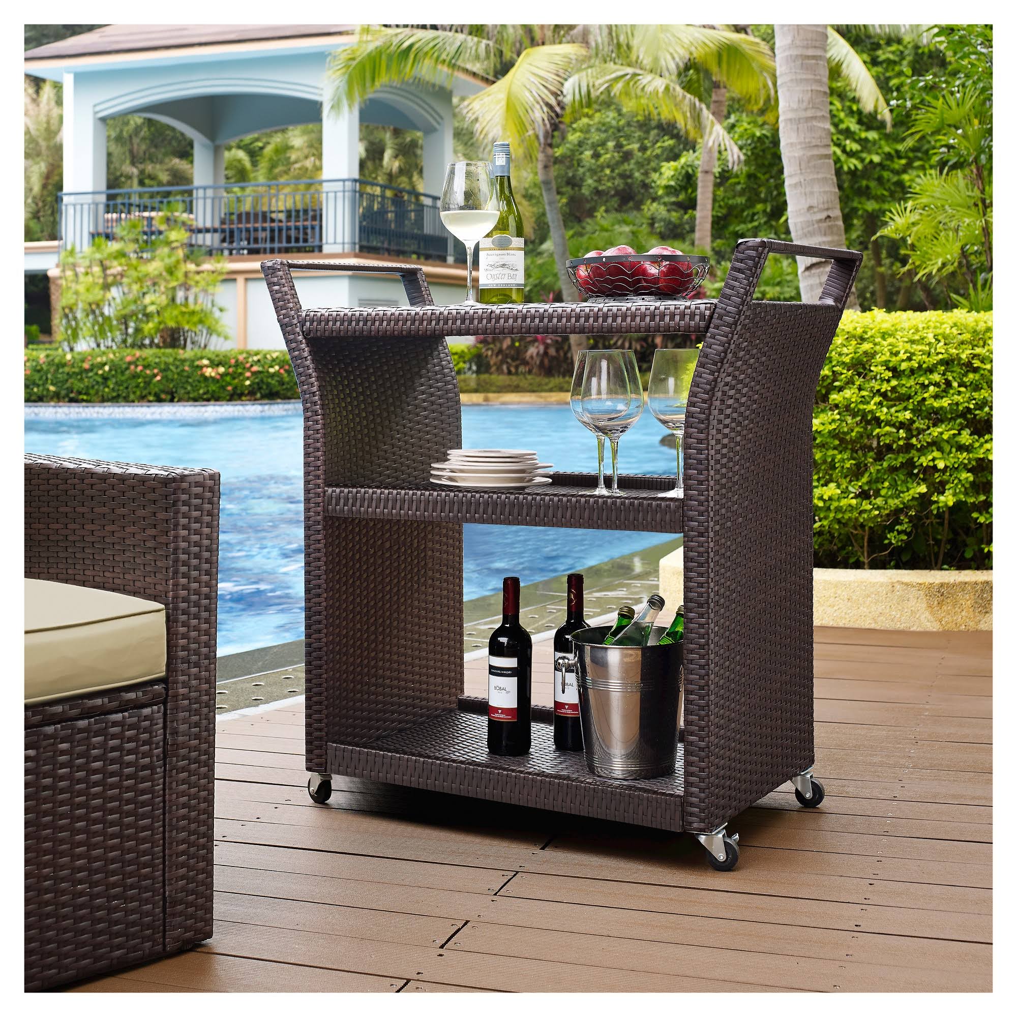 Brown Wicker Bar Cart P76387
