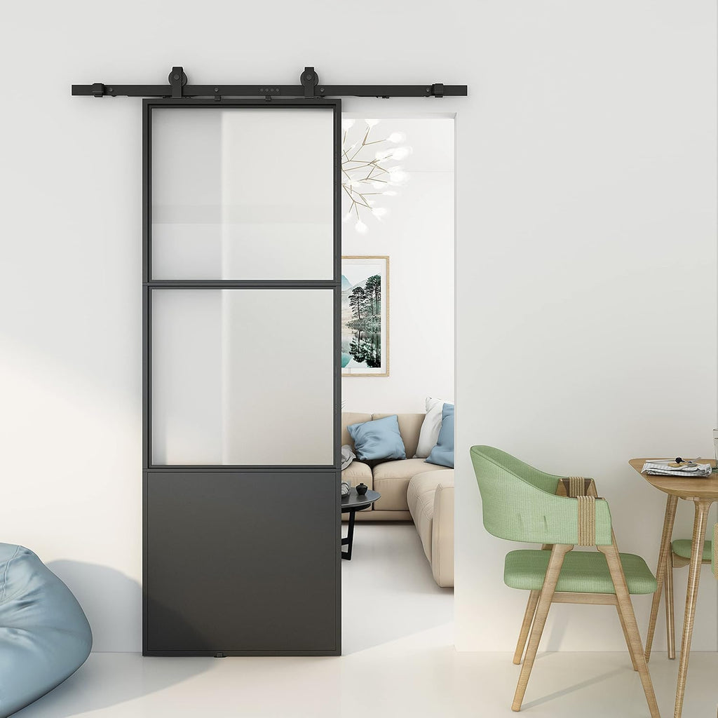 36in x 84in Frosted Glass Sliding Barn Door with Soft Close Hardware Kit Q77700
