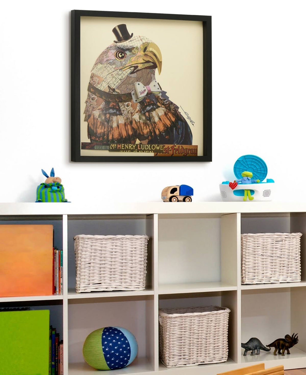 Hand Made Signed Art Collage Under Tempered Glass in Black Frame Q770