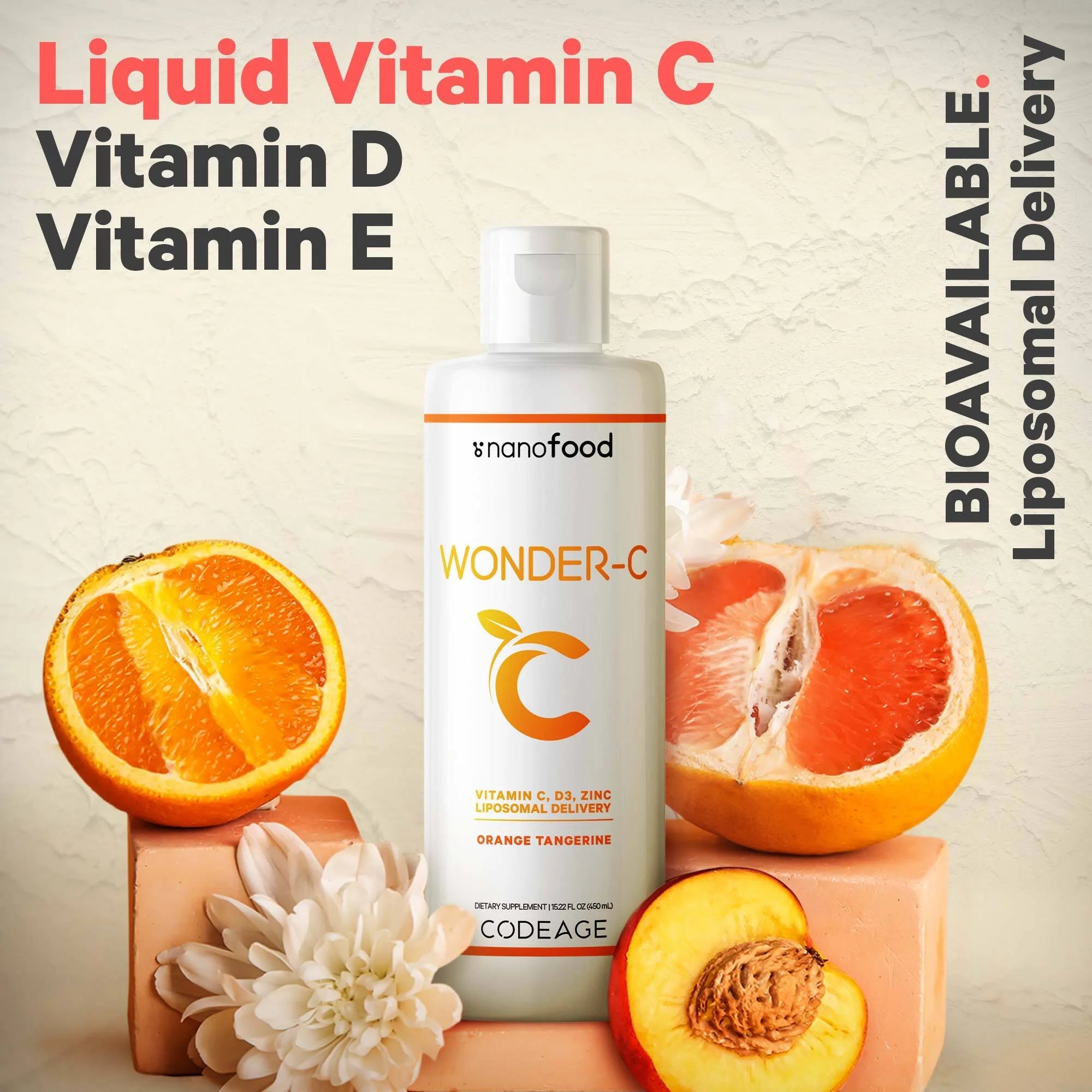 15.22 fl oz Liquid Vitamin C 1000mg with Zinc, Vitamin D E, Quercetin, Echinacea O2839