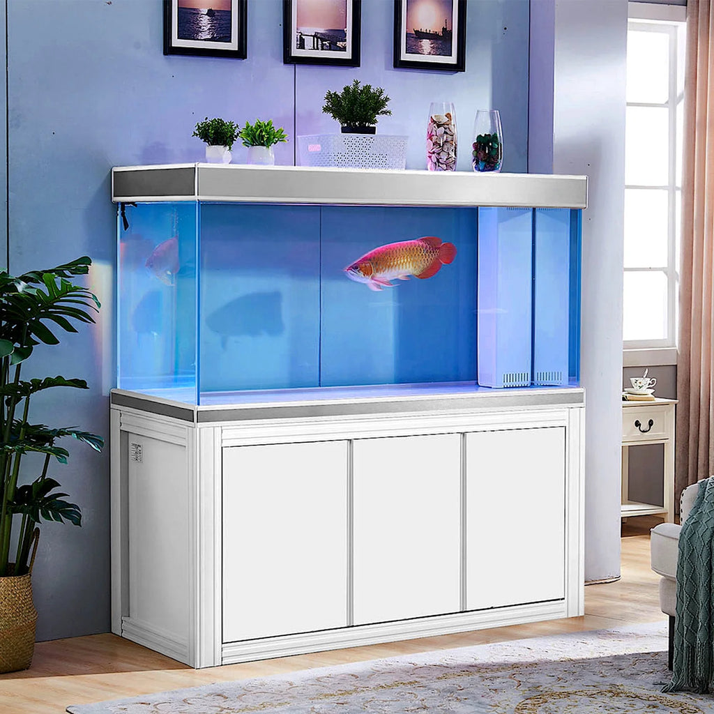 200 Gallon Tempered Glass All-in-one Aquarium White and Silver L71429