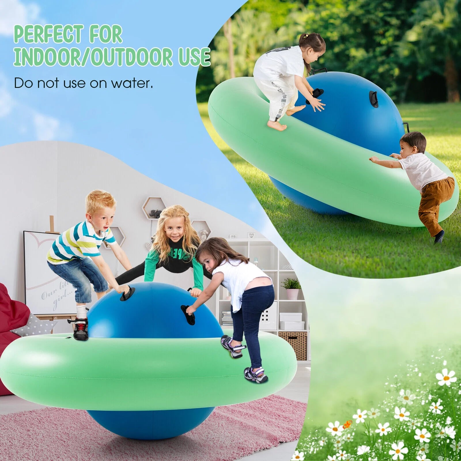 Green & Blue Inflatable Dome Rocker Bouncer with 6 Handles Z7960