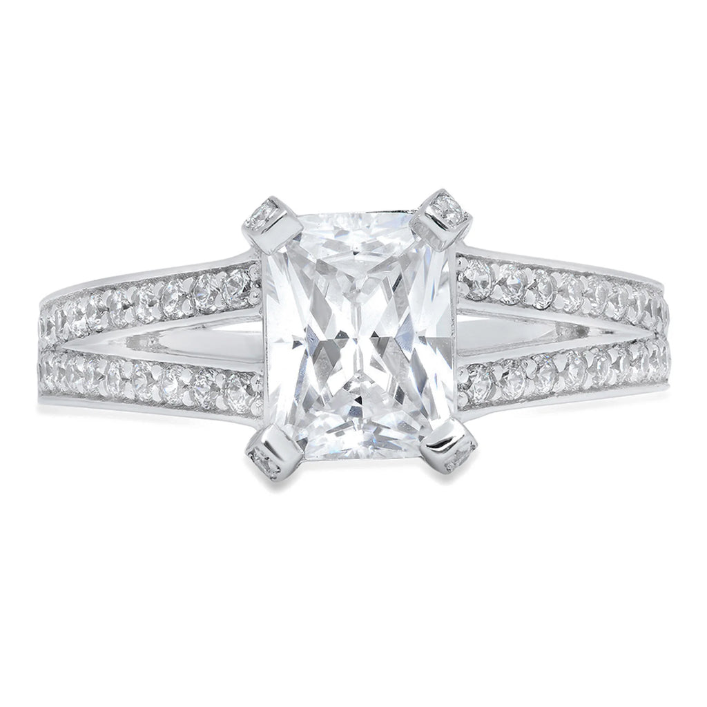 18K White Gold Emerald Cut Diamond Engagement Ring size 4 O559