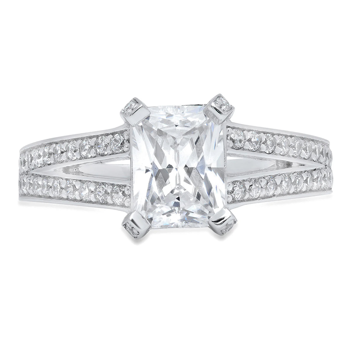 18K White Gold Emerald Cut Diamond Engagement Ring size 4 O559