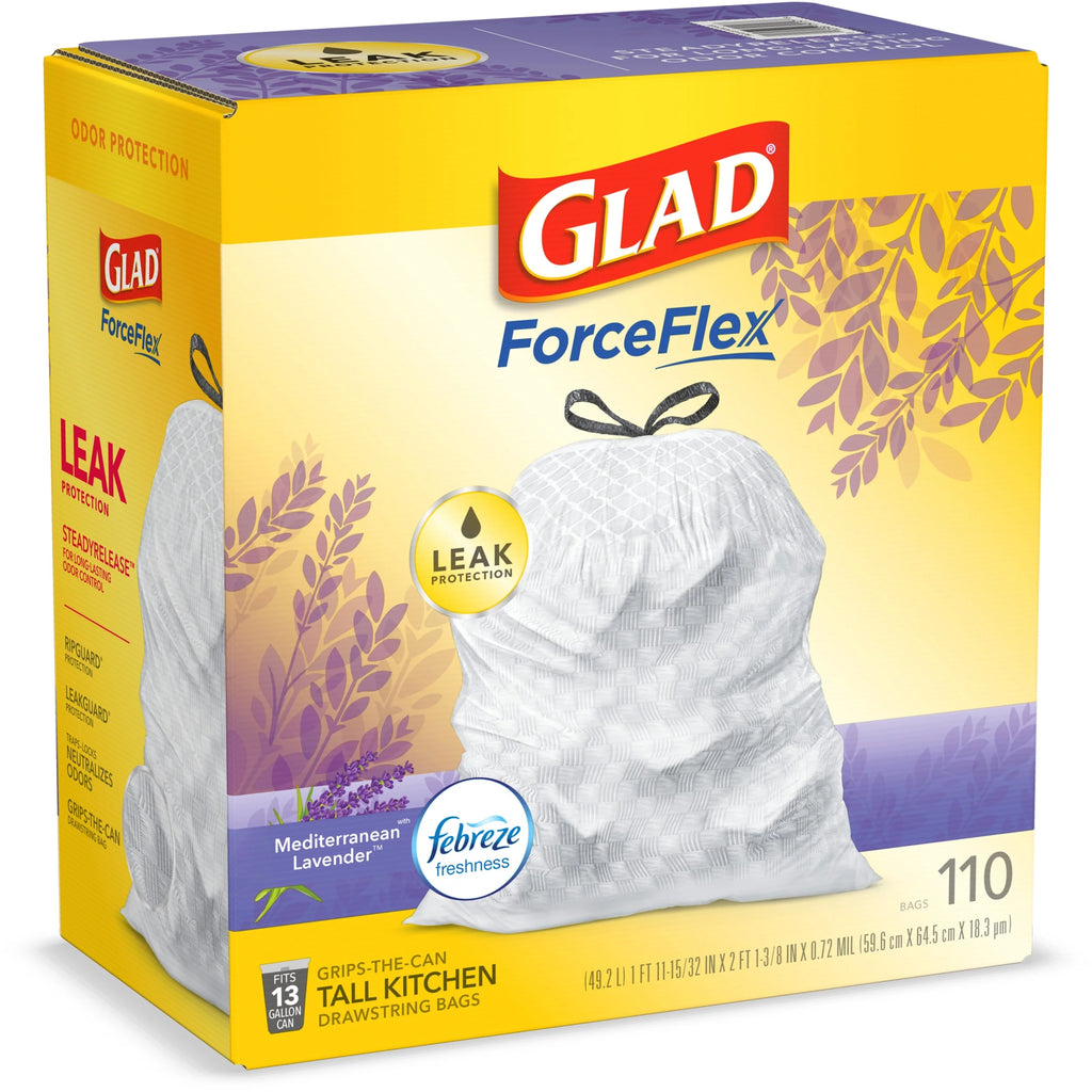 13 Gallon White Drawstring Trash Bags with Febreze Freshness - 110 Count M1066
